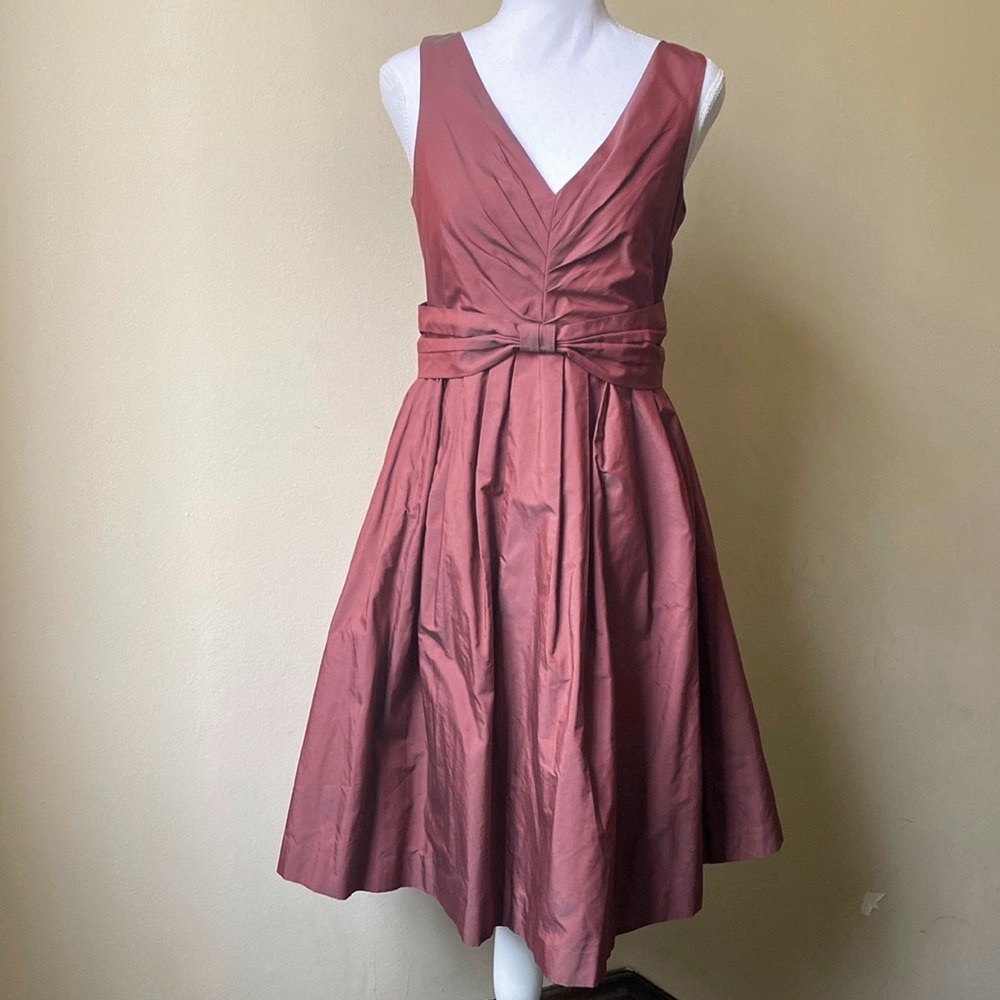 Iridescent Pink Mauve Midi Cocktail Dress Taffeta Sleeveless